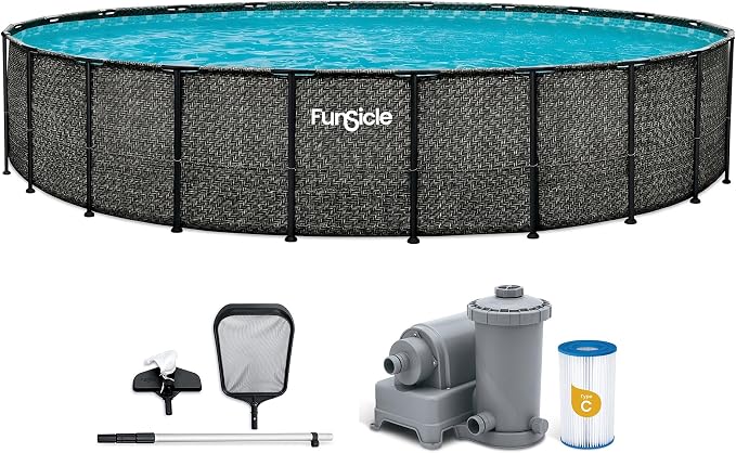 Funsicle Oasis Designer 22' x 52" Round Above Ground Swimming Pool, with CP2000-C Filter Pump, Ladder, Maintenance Kit, Cover, Ground Cloth & Repair Patch, Dark Herringbone
