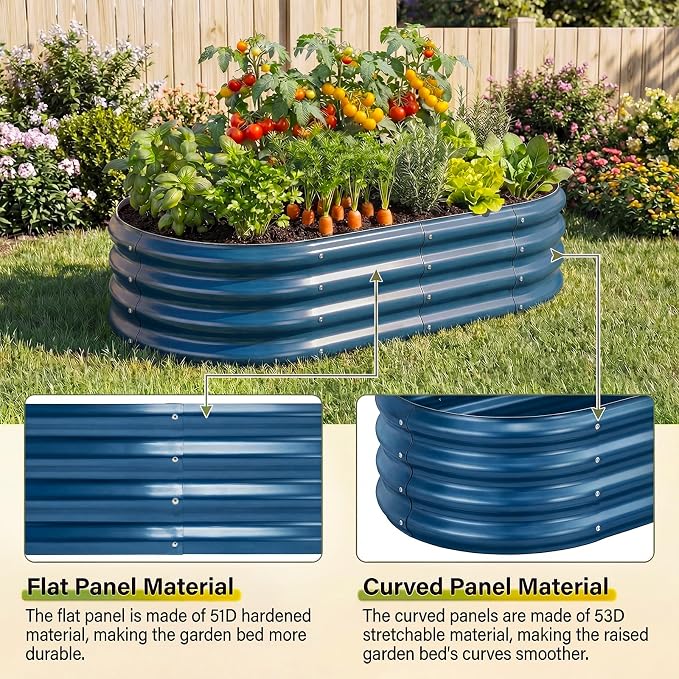 Land Guard 2Pcs 8ft Galvanized Steel Raised Garden Bed, 8 x 4 x 1 ft Large Metal Raised Planter Beds, Raised Garden Bed for Vegetables, Blue