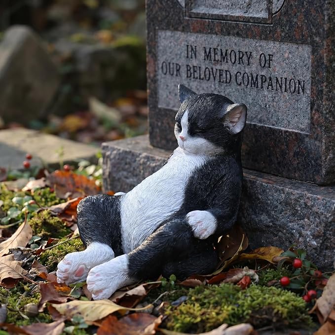 Cat Statue Outdoor Cat Figurines Garden Decor, Black & White Cat Statue Figurine Decor Sculpture for Patio, Yard, Resting Tuxedo Cat Statues for Indoor Table Accessory, Gift for Mom & Cat Lovers