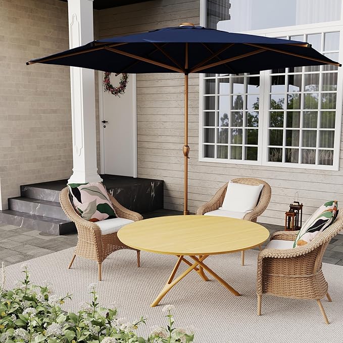 Abba Patio 9FT Outdoor Patio Umbrella Outdoor Table Umbrella with Crank Market Umbrella 6 Sturdy Ribs UV Protection Waterproof and Push Button Tilt for Garden Deck Backyard Pool, Dark Blue