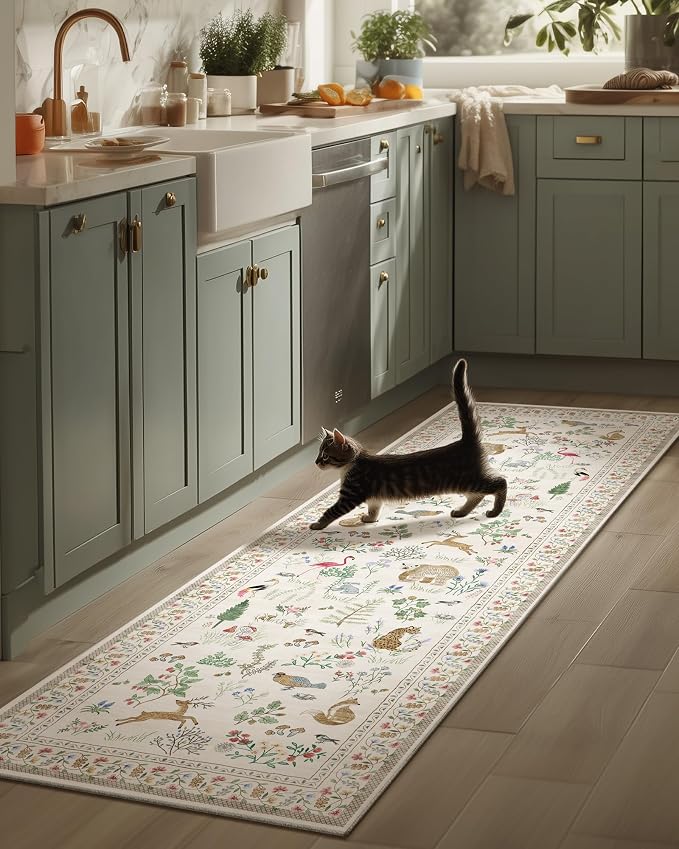 Machine Washable Kitchen Runner Rugs: 2'6"x8' Hallway Runner Non Slip Low Pile Soft Stain Resistant Carpet Runners for Hallways Indoor Entryway Kitchen Laundry Room Bedroom Farmhouse