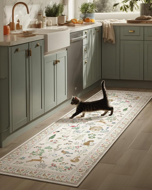 Machine Washable Kitchen Runner Rugs: 2'6"x8' Hallway Runner Non Slip Low Pile Soft Stain Resistant Carpet Runners for Hallways Indoor Entryway Kitchen Laundry Room Bedroom Farmhouse