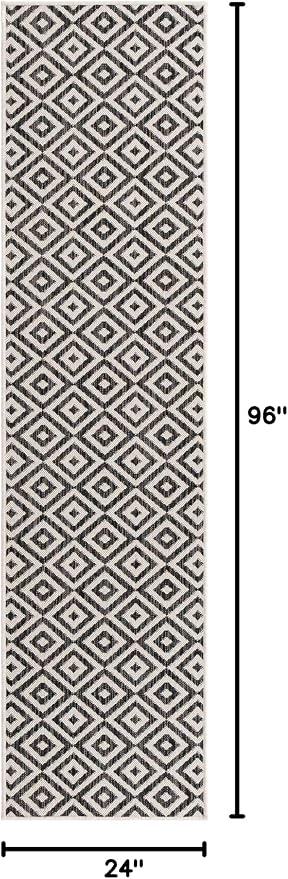 Unique Loom Outdoor Collection Area Rug - Costa Rica (2' x 8' Runner, Charcoal Gray/ Ivory)