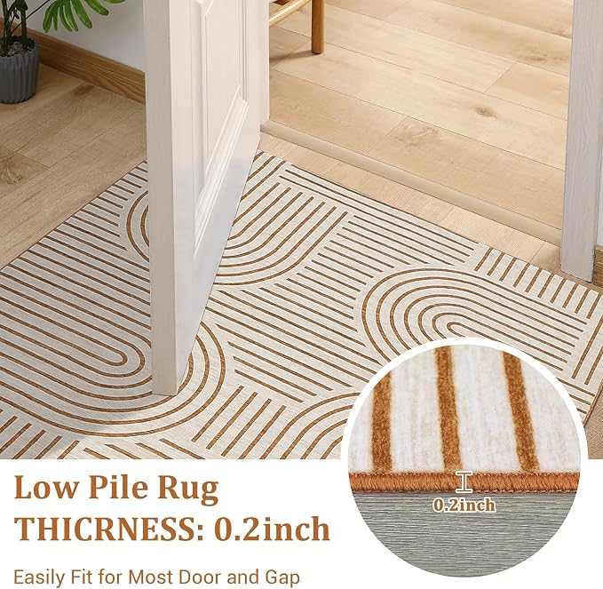 ROYHOME Modern 6ft Round Washable Rug for Living Room Soft Non Slip, Orange | Abstract Area Rug for Bedroom, Rainbow Throw Rugs with Rubber Back, Low Pile Stain Resistant Geometric Carpet for Dining Room