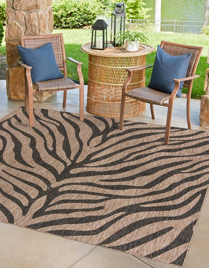 Unique Loom Outdoor Safari Collection Area Rug - Tsavo (10' Square, Natural/ Ivory)