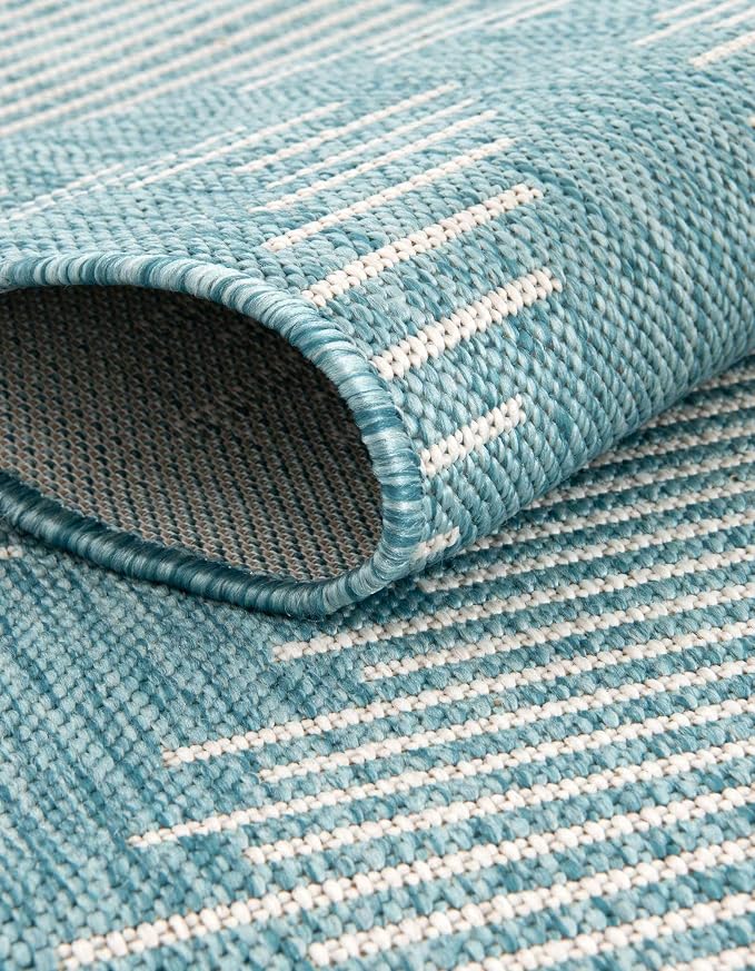 Unique Loom Outdoor Modern Collection Area Rug - Tambor (4' 1" x 6' 1" Rectangle, Light Aqua/ Ivory)