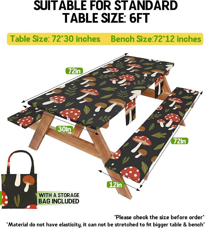 Picnic Table Cover with Bench Covers Elastic Tablecloth Camping Essentials Table Cloth Outdoor Glamping Cool Unique Fun Ideas Birthday Camping Gifts for Mother Mama Mommy Mom from Daughter Son Black
