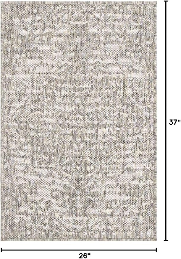 Unique Loom Outdoor Collection Area Rug - Dubai (2' 2' x 3' 1' Rectangle, Gray/ Ivory)