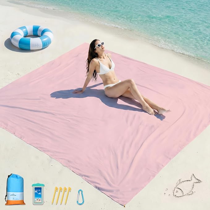 Famstar Beach Blanket Oversized Extra Large 78"X81"/10'X9',Waterproof Sandproof Beach Blanket 2-8 Adults Lightweight Durable for Travel Camping Hiking Picnic