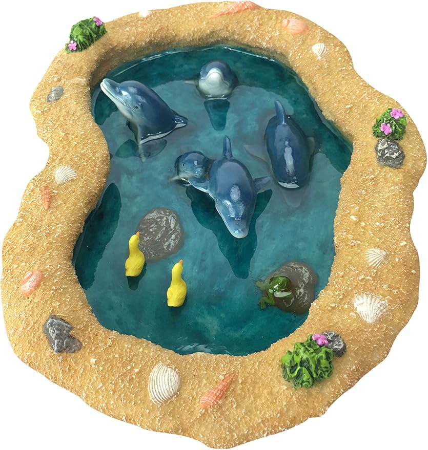 GlitZGlam The Blue Dolphins Miniature Pond for a Fairy Garden. A Miniature Pond for a Fairy and Enchanted Garden Accessories
