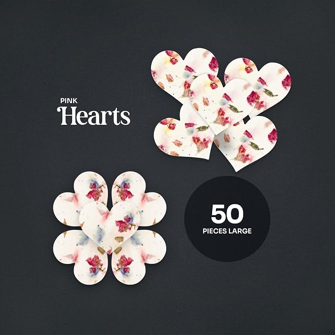 50pcs Large (2.5" h x 2.85" w) Pink Heart Seed Paper – Writable & Plantable Wildflower, Mom's Gift for Birthday, Use for Wedding, Baby Shower, & Heart Party Favors