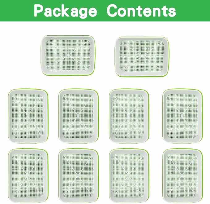 Seed Sprouting Tray, 10 Packs Microgreens Growing Trays Big Capacity Sprouts Growing Kit Soil-Free Sprouter Tray for Sprouting Seeds, Beans, Wheatgrass (Without Lids)