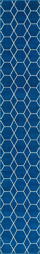 Unique Loom Trellis Frieze Collection Area Rug - Geometric (2' x 13' 1" Runner Navy Blue/Ivory)