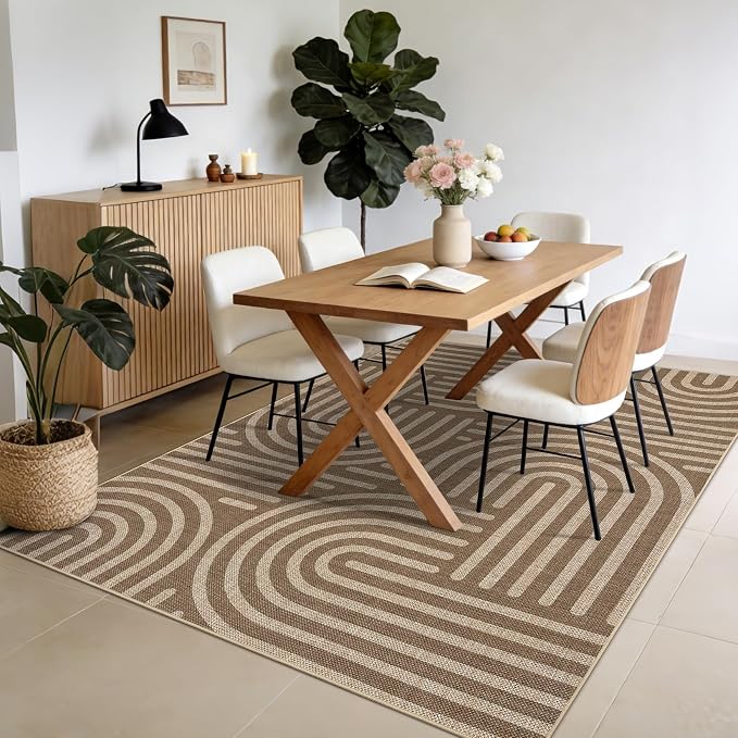 Garvee Large Area Rug 10x13 Rugs Modern Abstract Washable Rug | Brown Rainbow Area Rug Stain Resistant Easy Cleaning Throw Rugs Low Pile Floor Cover for Nursery Dining Room Apartment