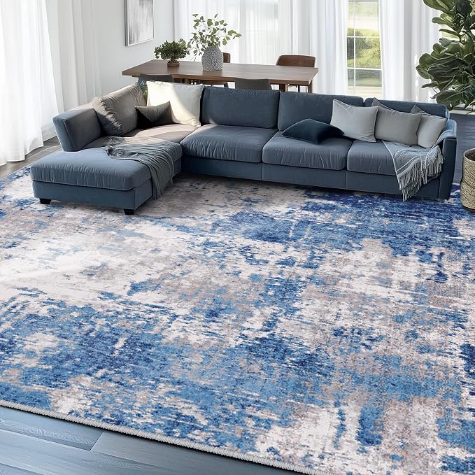 RELEANY Washable 5'x8' Abstract Area Rug for Living Room Blue Gray | Carpet for Bedroom, Kitchen, Office, Hallway and Entryway, Printed Pattern, Non‑Slip, Soft, Stain‑Resistant, Easy to Clean