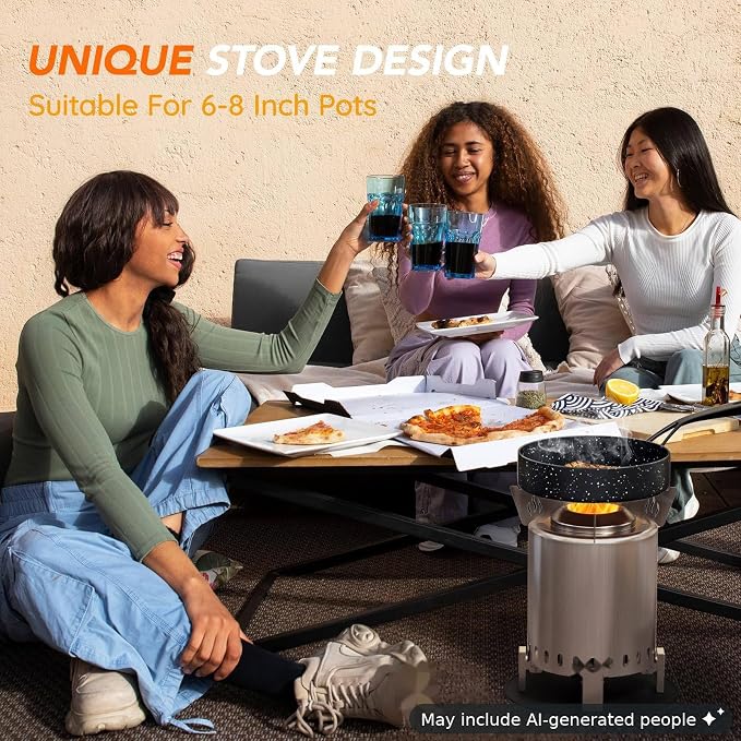 Mini Smokeless 7 Inch Tabletop Fire Pit with Pan Stand and Insulation Mat, Portable Stainless Steel Fire Pit for Camping, Patio Tabletop Firepit, Burns Wood or Pellets, Travel Bag Included, Silver