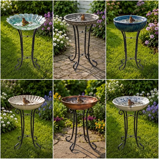 Outdoor Metal Bird Bath Stand, Sturdy Birdbath Bowl Stand, 16 Inch, Fade and Weather Resistant, Outdoor Decoration for Glass BirdBaths, Garden Yards Lawn(Elegant)