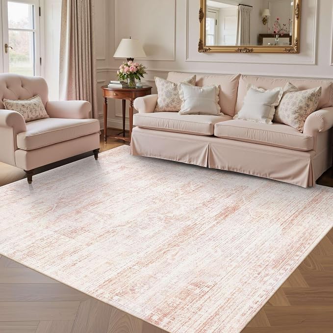 Latte&Fog 5x7 Pink Area Rugs for Girls Bedroom Washable Living Room Rugs | Non Slip Low Pile Soft Floral Cute Carpet for Dining Kitchen Kids Playroom Nursery Guest Room Classroom Dorm Farmhouse Office