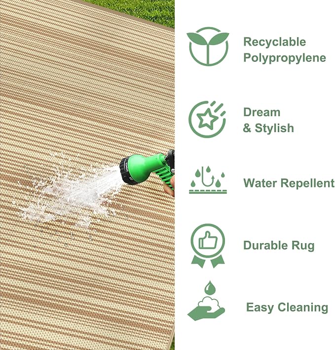 GENIMO Outdoor Rug for Patio Clearance, 8'x10' Reversible Plastic Straw Rugs, Lightweight Waterproof RV Camping Mat for Camper, Balcony, Deck, Backyard, Picnic, CoffeeBeige
