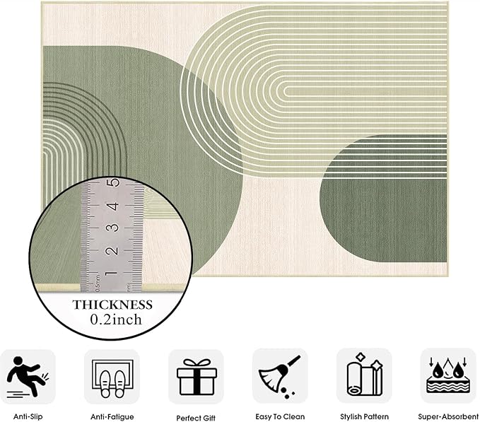 Boho Large Area Rug 4x6 for Living Room Bohemian Rugs Machine Washable Modern Geometric Rug Non Slip Printed Low Pile Indoor Floor Carpet for Dining Room Bedroom Office,Green