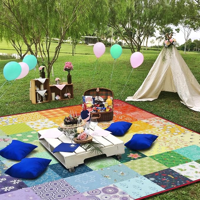 Supfitness Extra Large Picnic Blankets Waterproof Foldable (80"x 80") Boho Beach Blanket Waterproof Sandproof,3-Layer Thicking Mat Outdoor Packable Camping Blanket