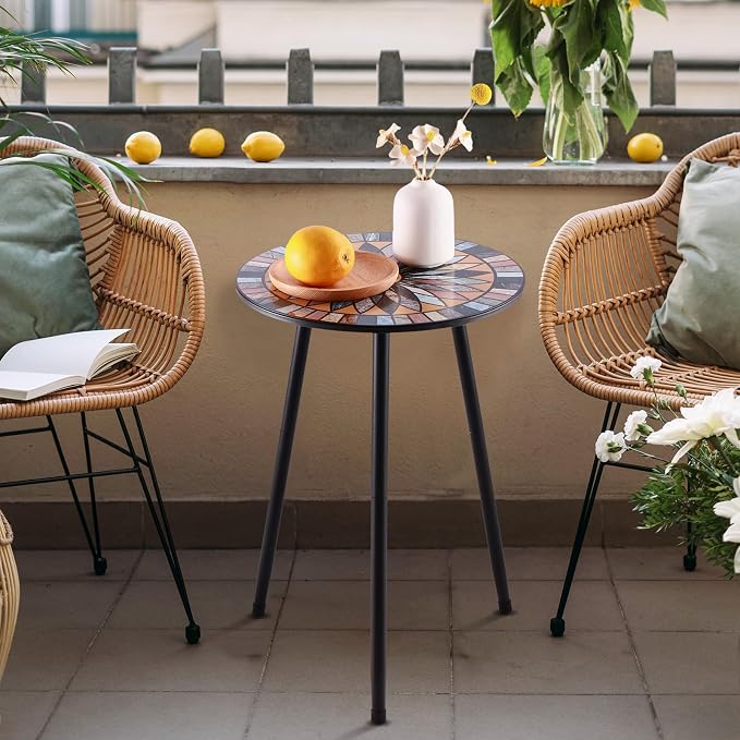 Party Zealot 1 Pack Metal Mosaic Round Side Table Small 13.4" End Patio Round Accent Table Garden Corner Stand for Small Spaces Weather-Resistant for Balcony Plant Stand Indoor Outdoor