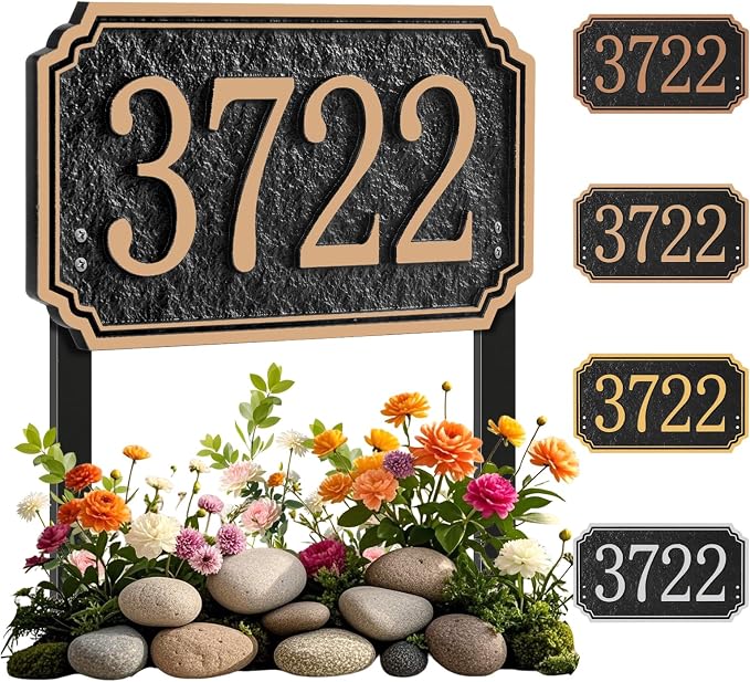 Custom House Address Sign, House Number Plaque Sign for Lawn,Yard,Ground,Driveway,Garden with 2 Stakes,Style 4