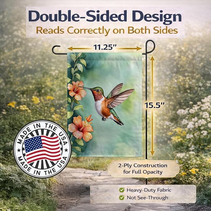 Caroline's Treasures Rufous Hummingbird Garden Flag Mailbox Flag Decorative Yard Flag Banner Outside Patio Artwork Yard Flower Beds, Garden Size, Multicolor
