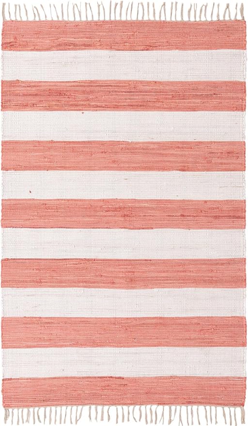 Unique Loom Chindi Rag Collection Area Rug - Striped (5' 1" x 8' Rectangle, Coral and Ivory)