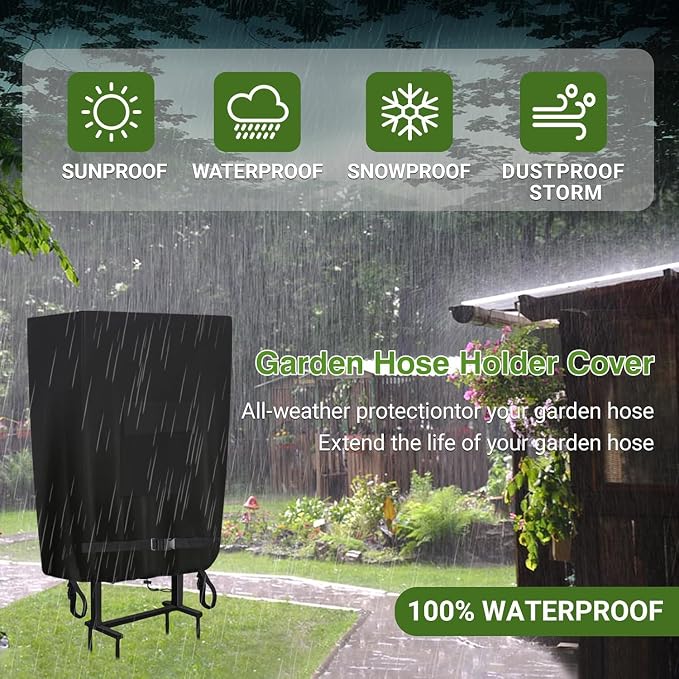 Garden Hose Holder Cover, Extends Hose & Hose Holder Lifespan, Weatherproof Protection against Rain, Sun & Snow, Universal Fit for Hose Hangers (Black)