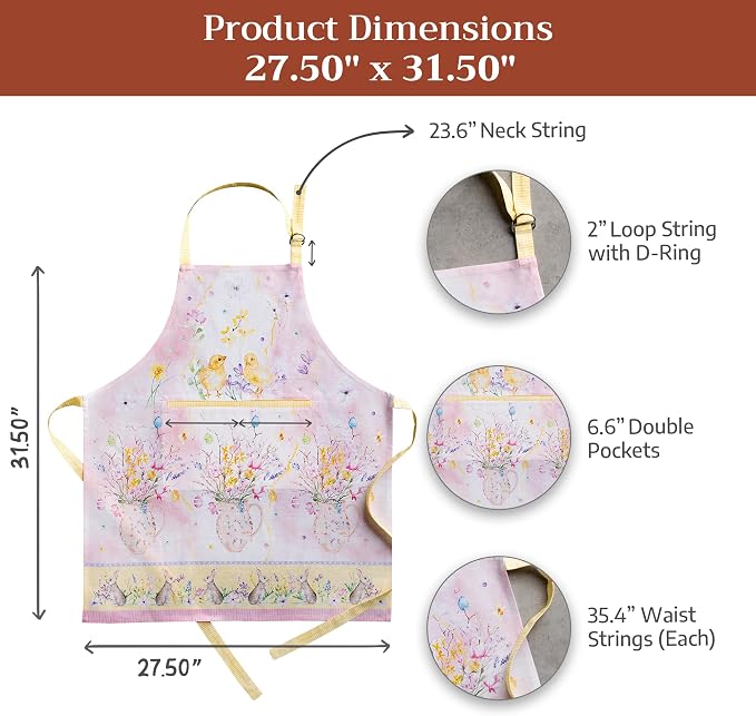 Maison d' Hermine Aprons for women with Pocket 100% Cotton (27.50"x31.50") | Adjustable Neck Strap & long ties Apron Men Chef Wedding Cooking Gardening Server Maid