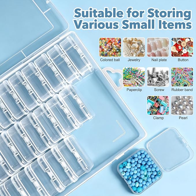 Bead Organizer Box, 108 Pcs Mini Clear Bead Storage with Hinged Lid and Labels, Small Plastic Containers for Jewelry Making, DIY Craft, Diamond Painting, Screws, Nail Art, and Seeds (3 Pack)