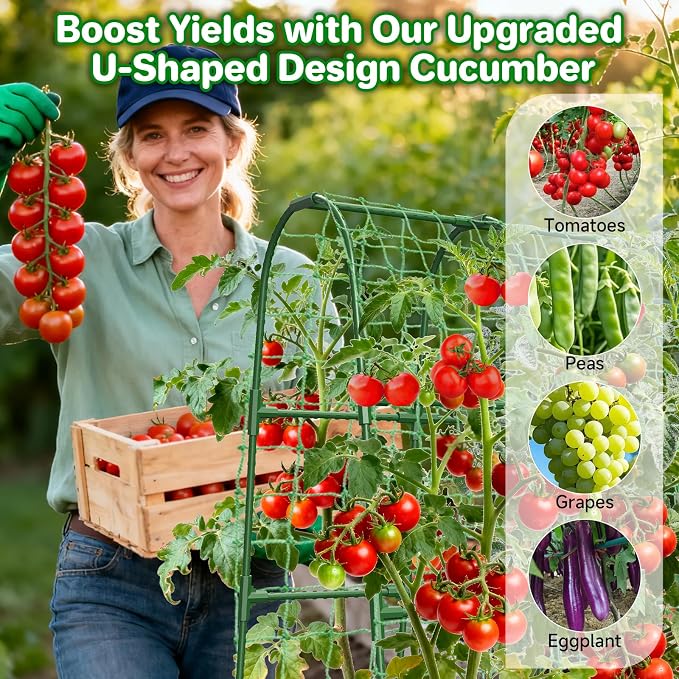 Cucumber Trellis for Raised Bed, U-Shape Garden Trellis for Climbing Plants Outdoor, Metal Arch Trellis for Vegetables, Plant Support for Tomato, Pea, Zucchini(31.5" L×30" W×47.2" H-Small)