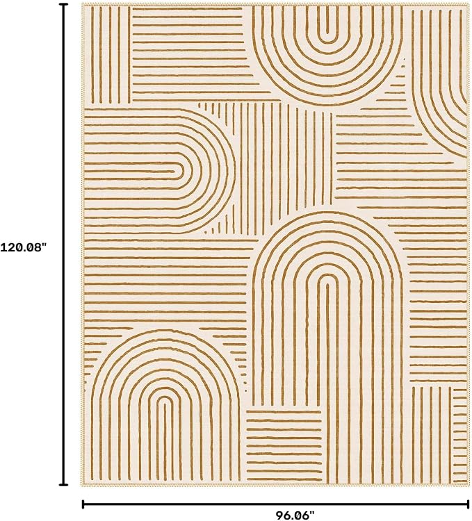 Lahome Abstract Washable Rugs 8x10, Soft 8x10 Rugs for Living Room Office | Ultra-Thin Non-Slip Bedroom Rug Large Carpet Non-Shedding Accent Rug for Office Dining Room Darrell (8x10ft, Orange)