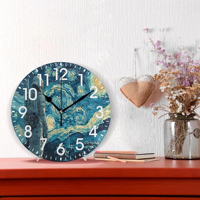 ALAZA Home Decor Starry Night Astronaut Round Acrylic 9.84 Inch Wall Clock Non Ticking Silent Clock Art for Living Room Kitchen Bedroom