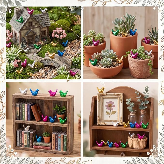 Sieral 100 Pcs Multicolor Mini Bird Figurines Miniature Resin Bird Statues Small Animal Statues Fairy Garden Accessories for Micro Garden Landscape Dollhouse Cake Potted Plants DIY, 0.59" x 0.67"