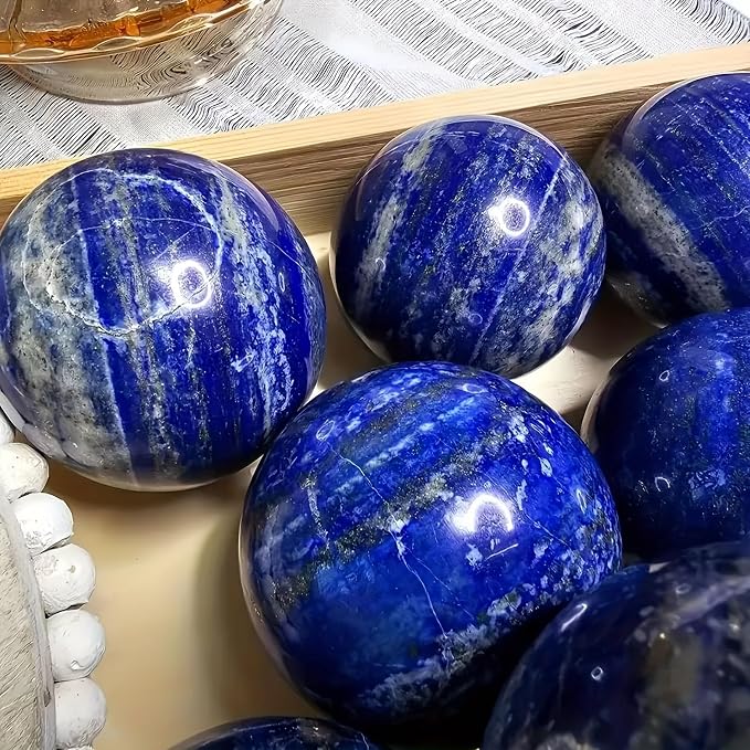 2.4-2.8 inch (6-7 cm) Natural Lapis Lazuli Crystal Ball with Stand, Hand Polished Divination Stone Sphere, Reiki Healing Gemstone Sphere, Home Art Decor Ornament, Mineral Collectible Craft Gift