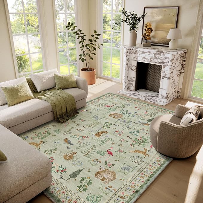 6x9 Area Rugs for Living Room: Washable Rug Vintage Bedroom Rugs Stain Resistant Non Slip Low Pile Soft Lightweight Carpet for Kitchen Dining Room Farmhouse Nursery Kids Room Indoor