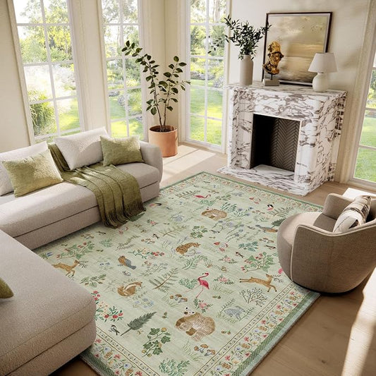6x9 Area Rugs for Living Room: Washable Rug Vintage Bedroom Rugs Stain Resistant Non Slip Low Pile Soft Lightweight Carpet for Kitchen Dining Room Farmhouse Nursery Kids Room Indoor