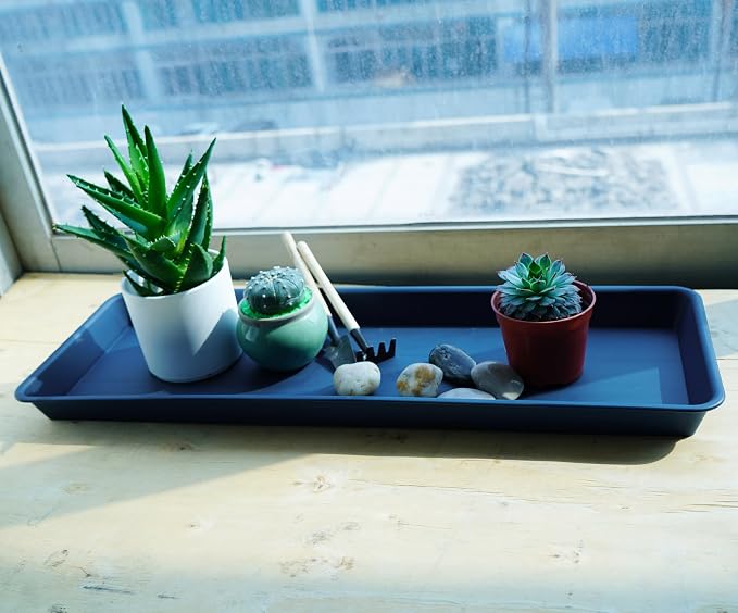 VUWEZ 6 Pack of Plastic Plant Trays, Rectangular Plant Saucers for Indoors Outdoor, Water Drip Trays for Flower Pot Planter, Windowsill (6 X 11 Inch, Blue)