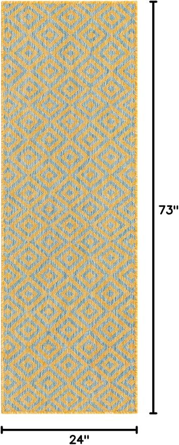 Unique Loom Jill Zarin Jill Zarin Outdoor Collection Area Rug - Costa Rica (2' x 6' 1" Runner, Yellow and Aqua/Light Blue)