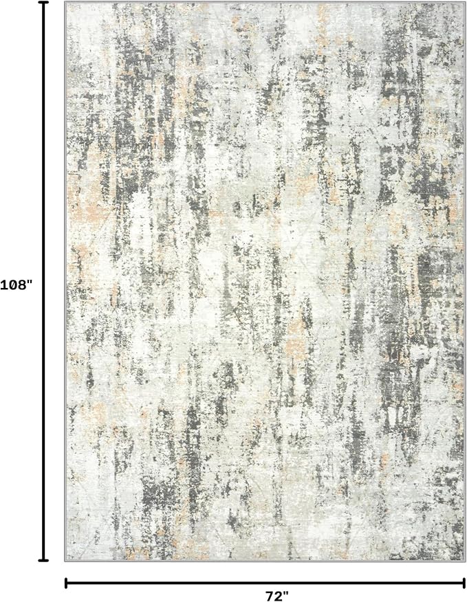 6x9 Area Rugs for Living Room: Washable Abstract Grey Brown Badroom Carpet | Non-slip TPE backing makes this washable soft low-pile rug safe & durable, Pet-friendly decor for dining room,nursery,office