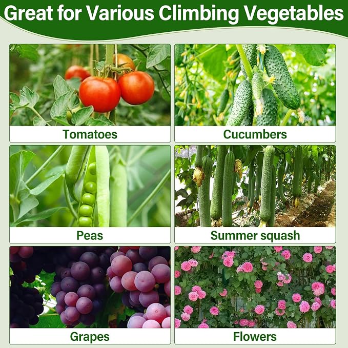Garden Cucumber Trellis for Climbing Plants Outdoors, 65 x 50 Inch Large Metal Garden Trellis with Gardening Tools Nylon Garden Netting for Raised Bed Vegetable Fruit Flower Grow Support(U-Shape)