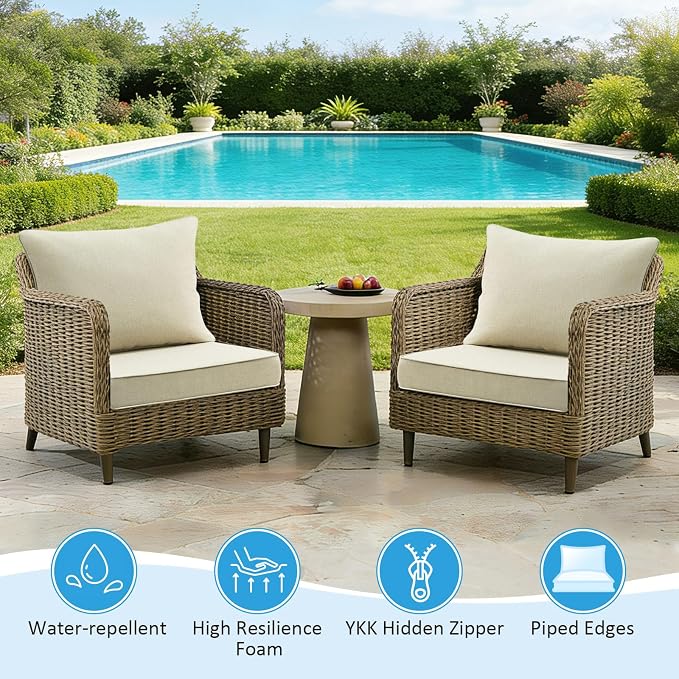 Outdoor Deep Seat & Back Cushion Set (2-Pack), 24 x 24 Inch Water Repellent and Fade Resistant Patio Furniture with Removable Cover for Outside Sofa Couch, Linenweave Tan