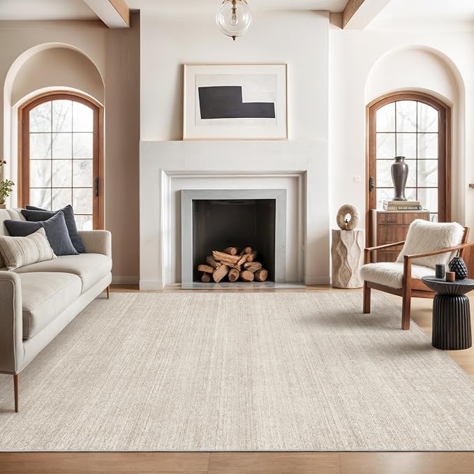 Valenrug 6x9 Area Rugs Non Slip, Large Washable Rugs for Living Room, Beige | Soft Low Pile, Thin & Lighweight Carpet, Folable Stain Resistant Modern Indoor Floor Mat for Bedroom, Dining Room, Home Decor