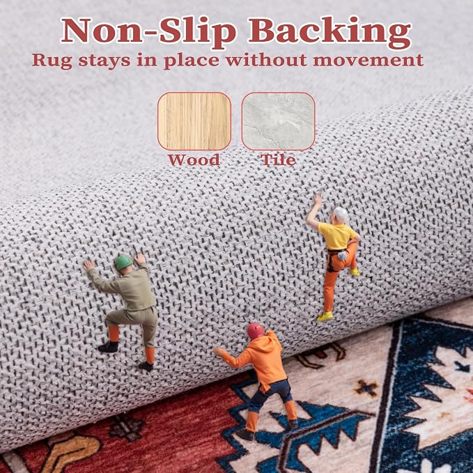 SERISSA 6ft Washable Non Slip Round Boho Area Rug for Bedroom，Rust | Ultra Soft Vintage Oriental Carpet Low-Pile Tribal Circular Indoor Mat for Entryway Kids Room Office College Dorm Living Room