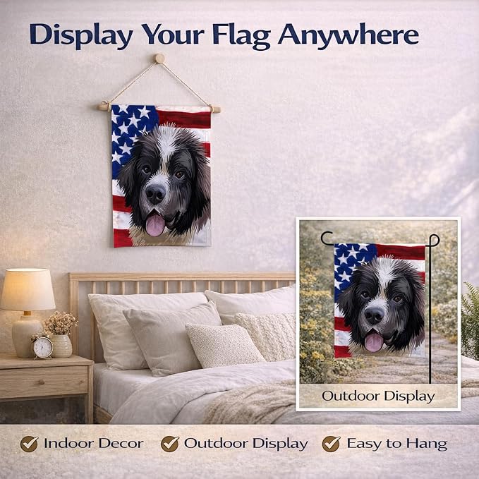Caroline's Treasures CK6604GF Landseer American Flag Garden Flag Mailbox Flag Decorative Yard Flag Banner Outside Patio Artwork Yard Flower Beds, Garden Size, Multicolor
