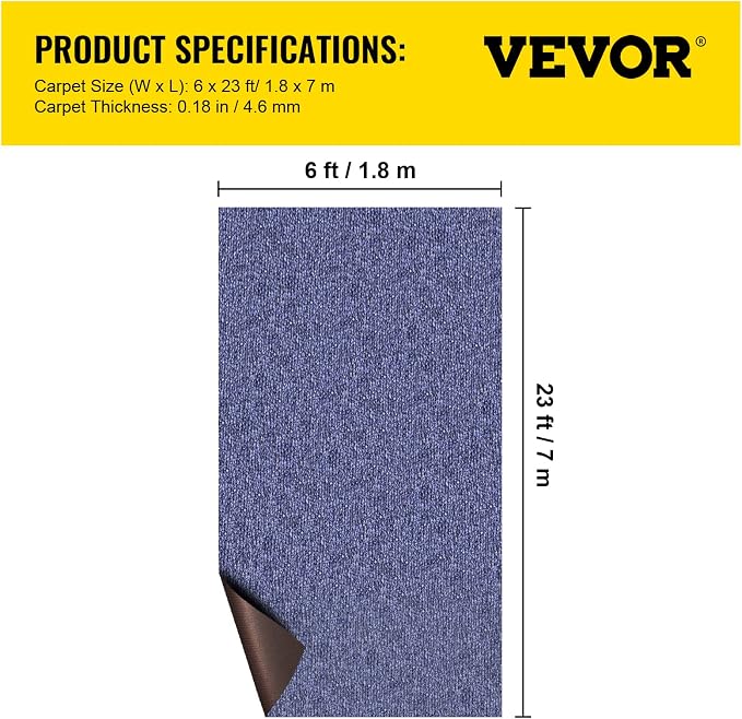 Happybuy 6 ft x 23 ft Deep Blue Marine Carpet for Boats Waterproof - 0.18" Thick Indoor Outdoor Rug Carpet Roll for Home Patio Porch Deck
