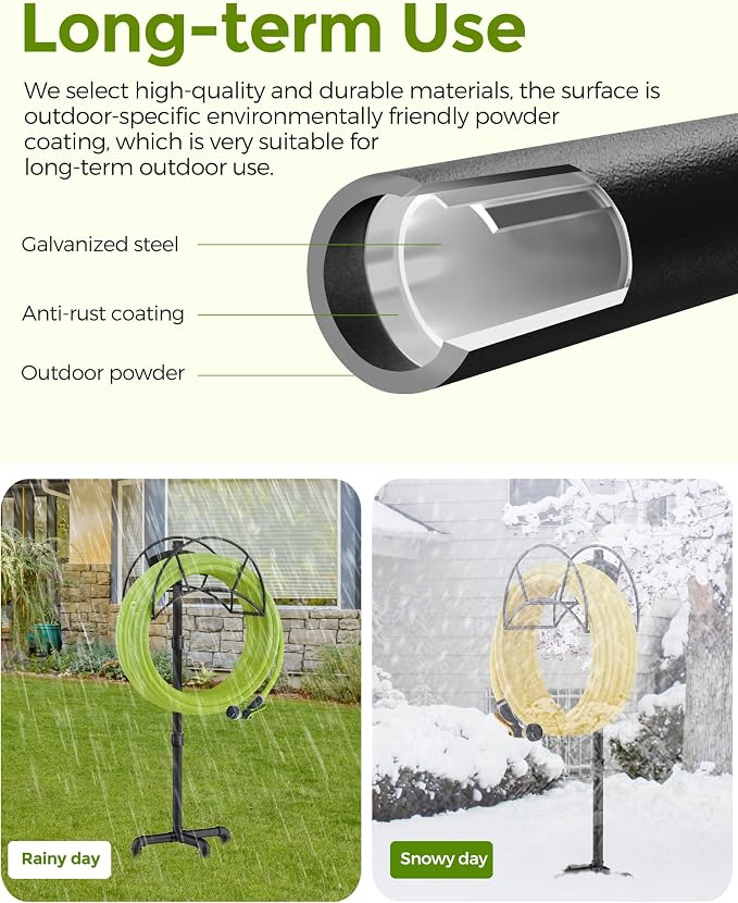 LAND·VOI Freestanding Garden Water Hose Storage Holder Stand for Outside, 160-Ft Hose Heavy Duty Metal Hanger Reel Organizer Outdoor Yard Lawn, Standing Keeper Rack with Ground Stake, Black GHH01B