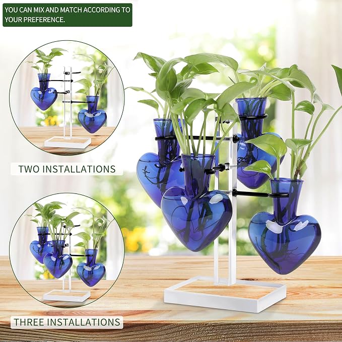 Plants Propagation Stations Plant Terrarium Kit Gift for Women | Birthday Glass Planters For Indoor Plants Home Office Decor Acrylic Plant Accessories - 4 Love Hear Vase